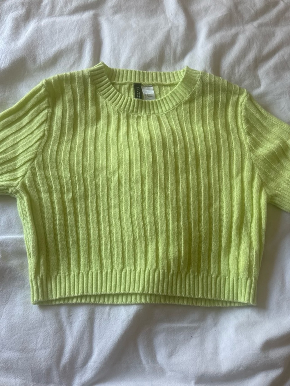 Divided Neon Lime Ribbed Cropped Sweater